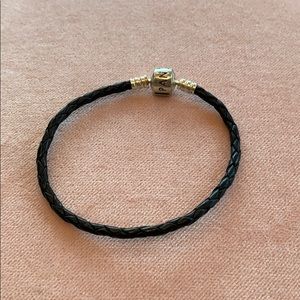 Pandora Leather Bracelet Single Barrel Clasp Black